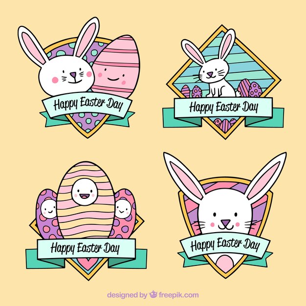 Colección de etiquetas/insignias hechas a mano del día de pascua