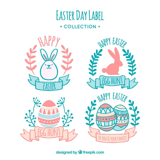 Colección de etiquetas/insignias hechas a mano del día de pascua