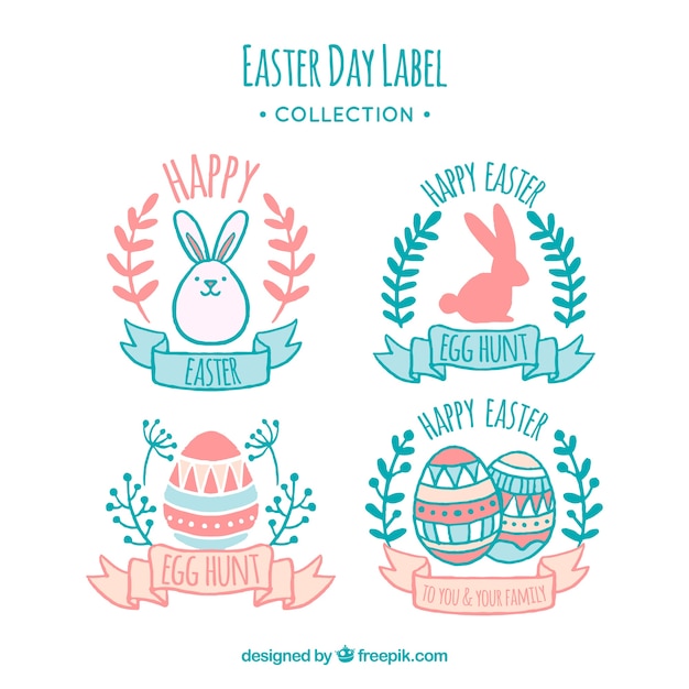Colección de etiquetas/insignias hechas a mano del día de pascua