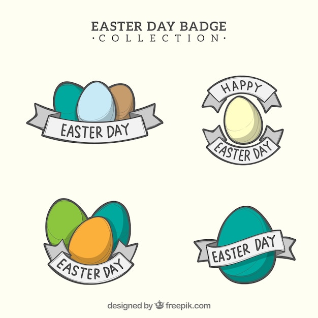 Colección de etiquetas/insignias hechas a mano del día de pascua