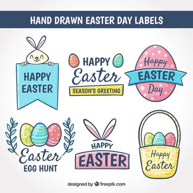 Colección de etiquetas/insignias hechas a mano del día de pascua