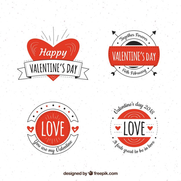 Colección de etiquetas/insignias hechas a mano de san valentín