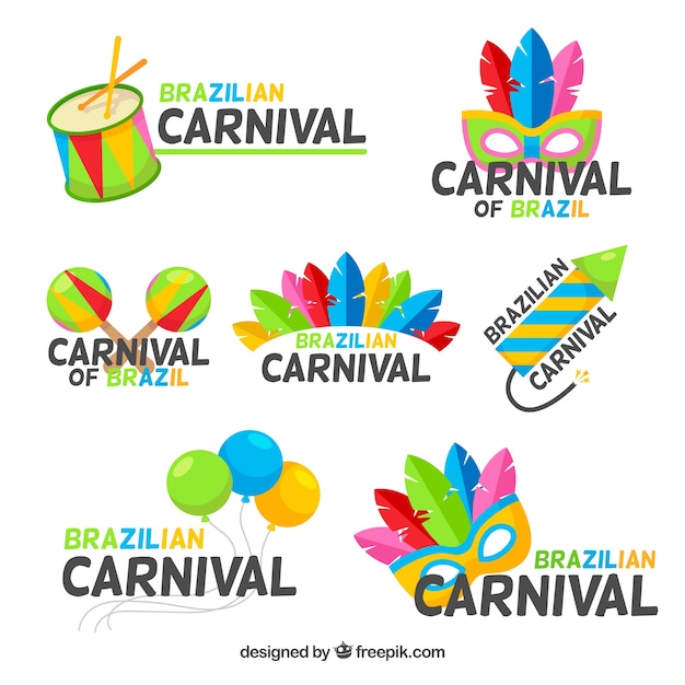 Vector gratuito colección de etiquetas/insignias planas de carnaval brasileño