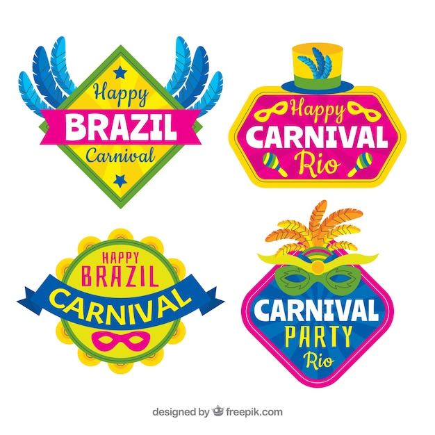 Colección de etiquetas/insignias planas de carnaval brasileño