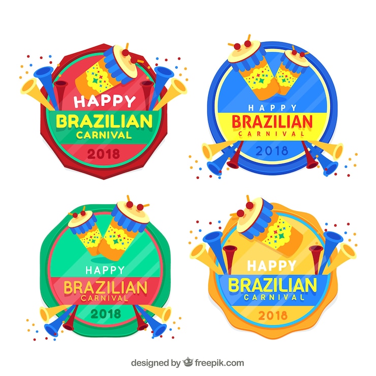 Vector gratuito colección de etiquetas/insignias planas de carnaval brasileño