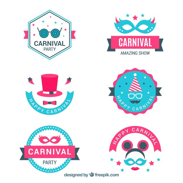 Colección de etiquetas/insignias planas de carnaval
