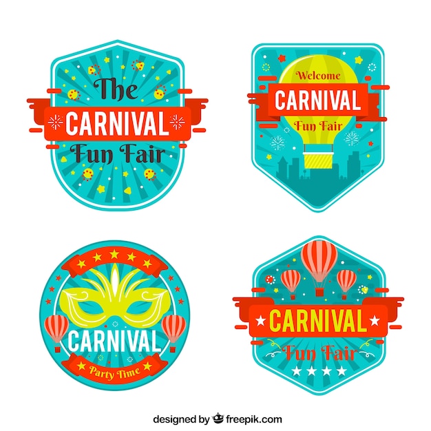 Vector gratuito colección de etiquetas/insignias planas de carnaval