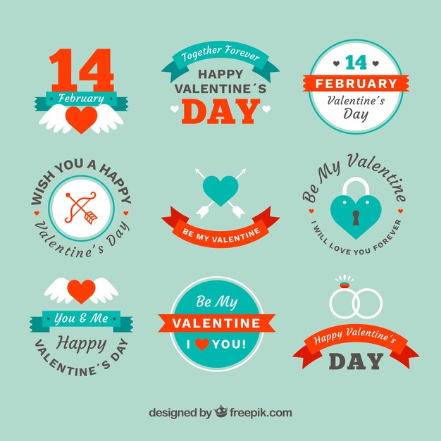 Colección de etiquetas/insignias planas del día de san valentín