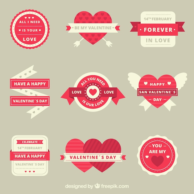 Vector gratuito colección de etiquetas/insignias planas de san valentín