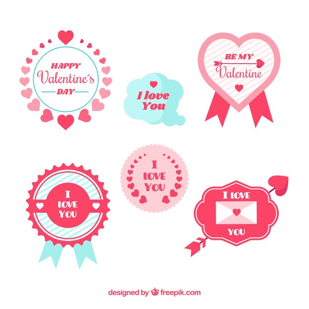 Colección de etiquetas/insignias planas de san valentín 