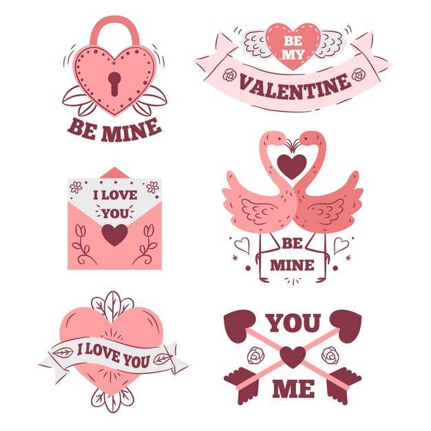 Colección de etiquetas / insignias de San Valentín en acuarela