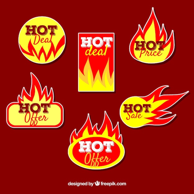 Vector gratuito colección de etiquetas/insignias de venta de fuego