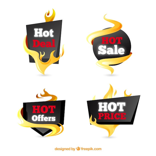 Vector gratuito colección de etiquetas/insignias de venta de fuego