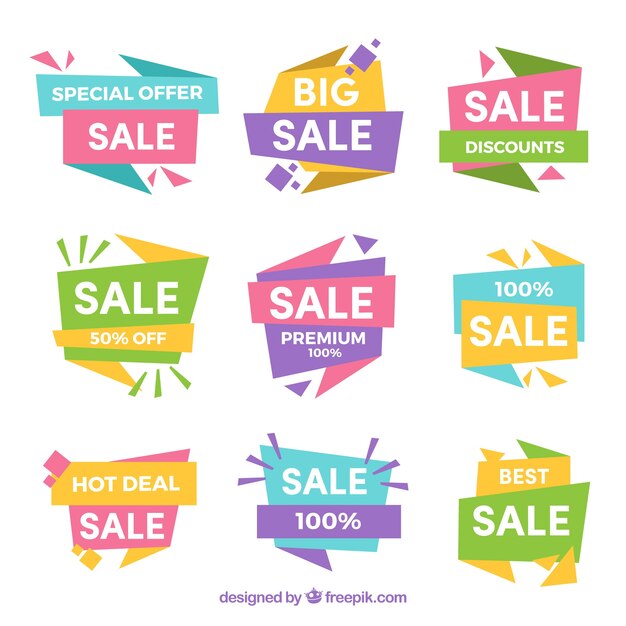 Colección de etiquetas/insignias de venta de origami