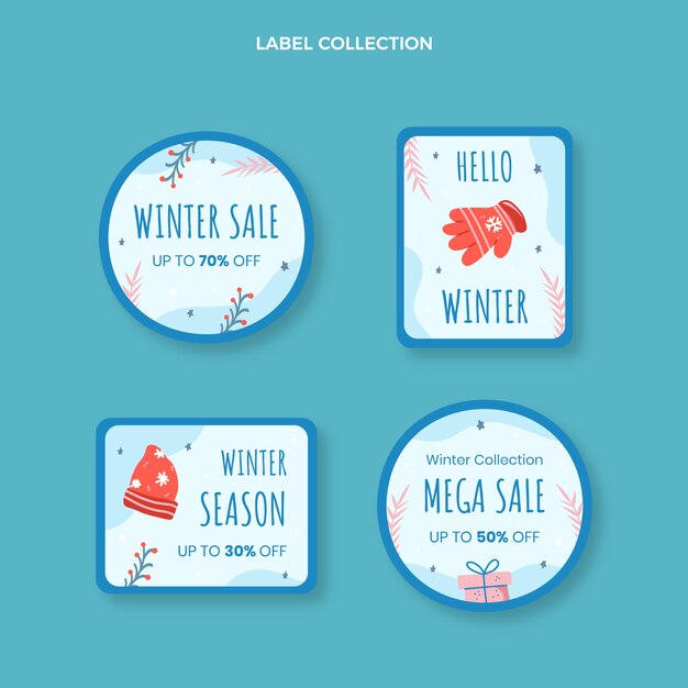 Colección etiquetas invierno dibujadas a mano