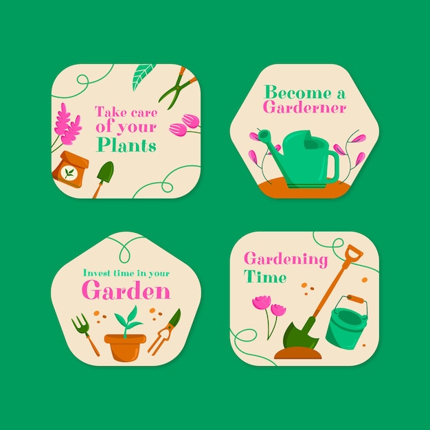 Colección de etiquetas de jardinería y cultivo.