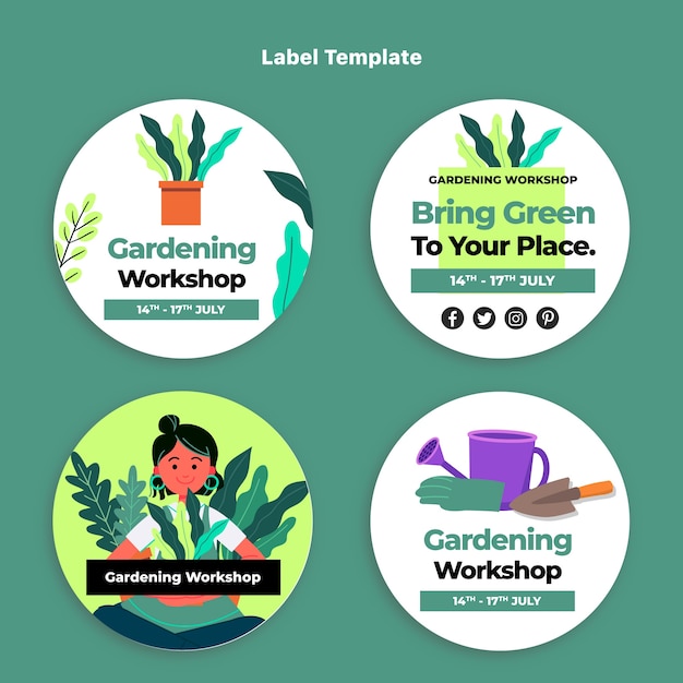 Vector gratuito colección de etiquetas de jardinería planas