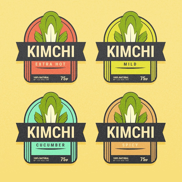 Vector gratuito colección de etiquetas de kimchi dibujadas a mano