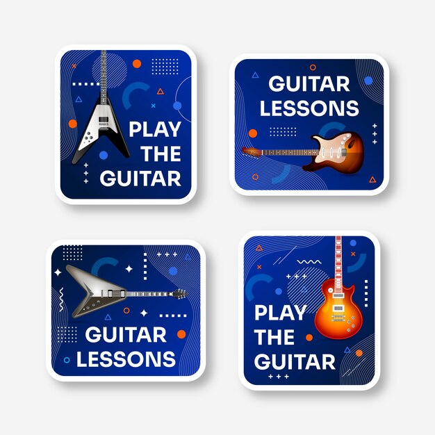 Vector gratuito colección de etiquetas de lecciones de guitarra realistas