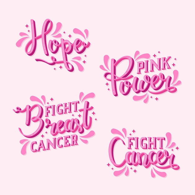 Vector gratuito colección de etiquetas de letras del día internacional plano contra el cáncer de mama
