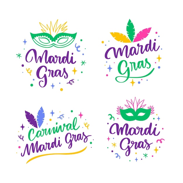 Vector gratuito colección de etiquetas de mardi gras