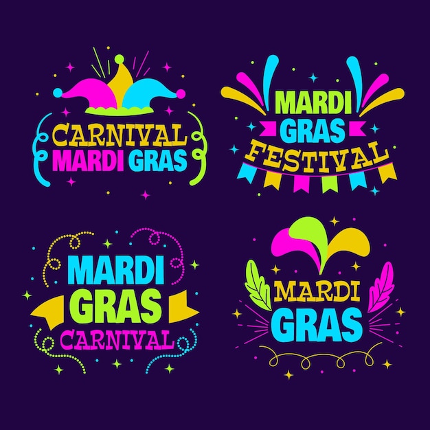 Colección de etiquetas de mardi gras