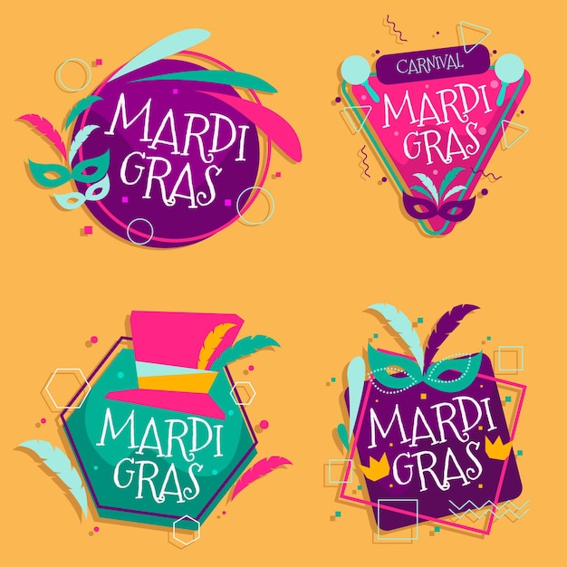 Vector gratuito colección de etiquetas de mardi gras