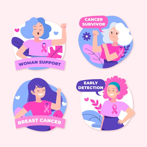Colección de etiquetas del mes de concientización sobre el cáncer de mama