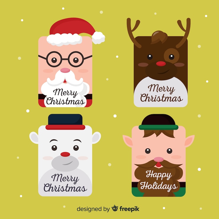 Vector gratuito colección etiquetas navidad caras planas