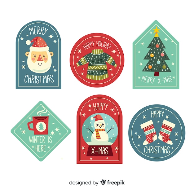 Colección de etiquetas de navidad en diseño flat