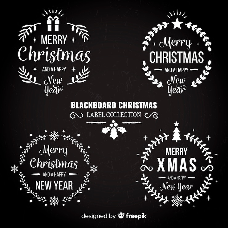 Vector gratuito colección de etiquetas de navidad con diseño de pizarra