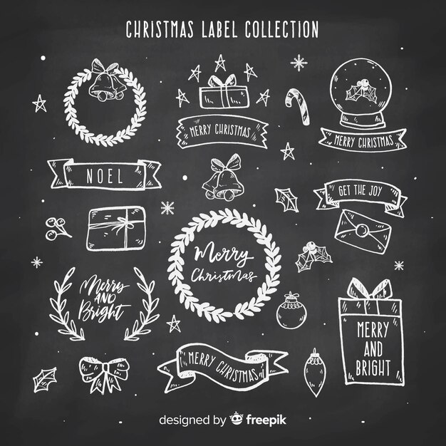 Colección de etiquetas de navidad con diseño de pizarra