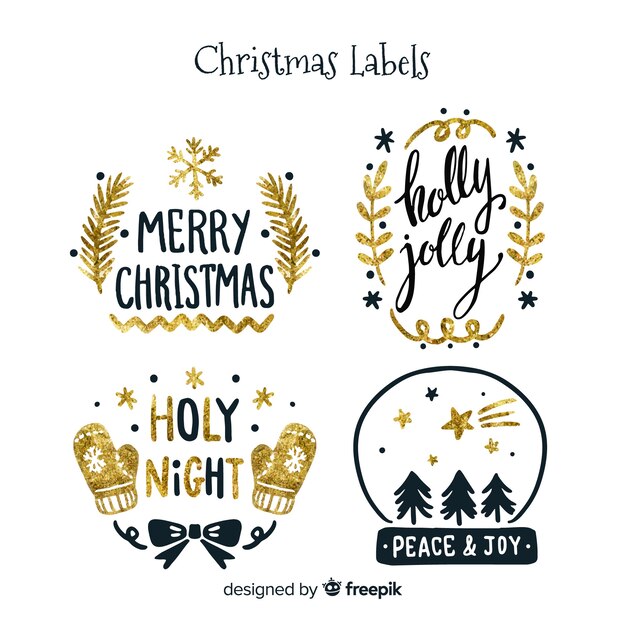 Colección de etiquetas de navidad elegantes con negro y dorado