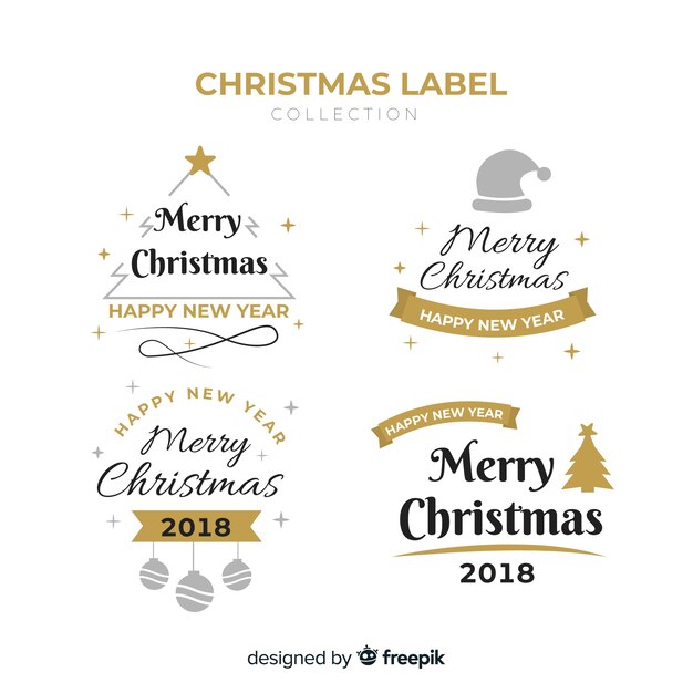 Colección de etiquetas de navidad elegantes negros y dorados