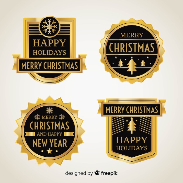 Colección etiquetas navidad elementos dorados