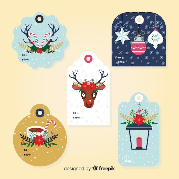 Vector gratuito colección etiquetas navidad elementos planos