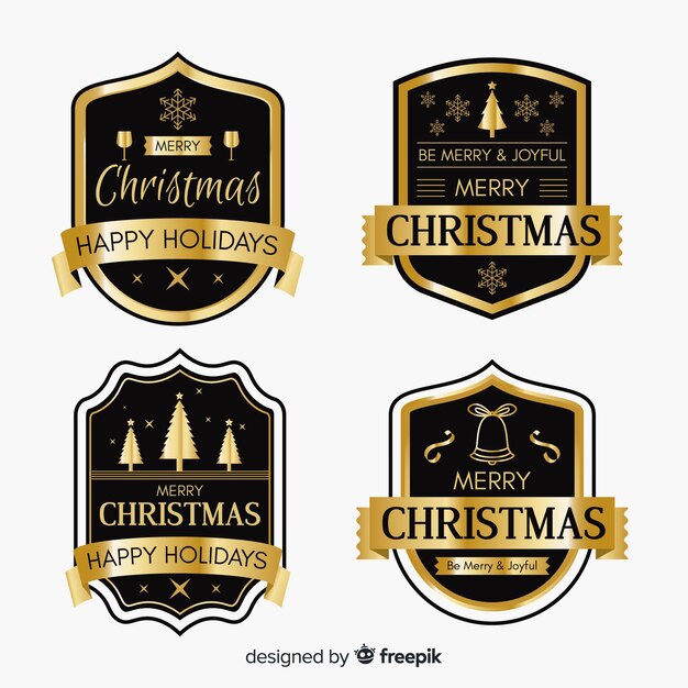 Colección de etiquetas de navidad negros y dorados