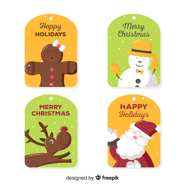 Colección etiquetas navidad personajes dibujados a mano