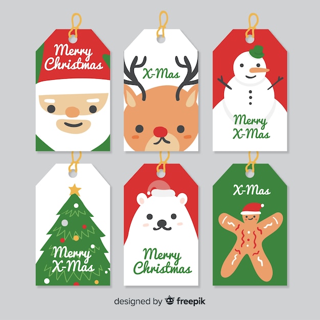 Vector gratuito colección etiquetas navidad personajes simples