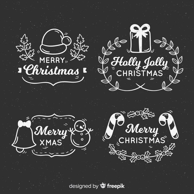 Colección de etiquetas de navidad en pizarra