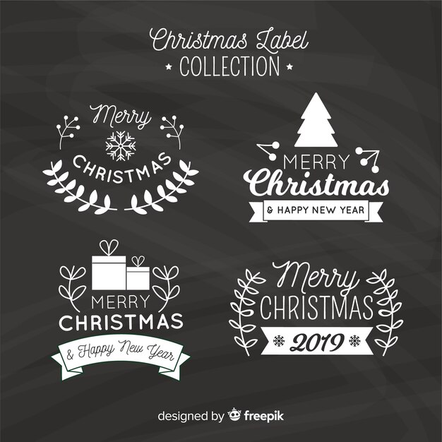 Colección de etiquetas de navidad en pizarra