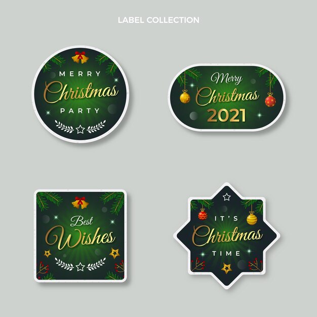 Colección de etiquetas navideñas con degradado