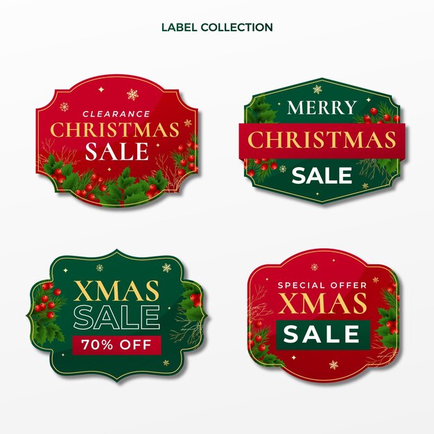 Colección de etiquetas navideñas con degradado