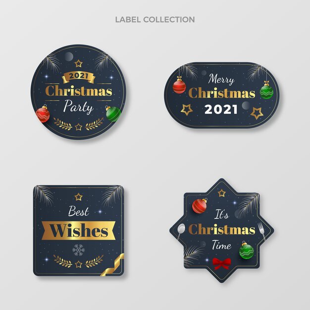 Colección de etiquetas navideñas con degradado