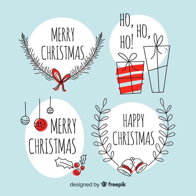 Colección de etiquetas navideñas dibujadas a mano
