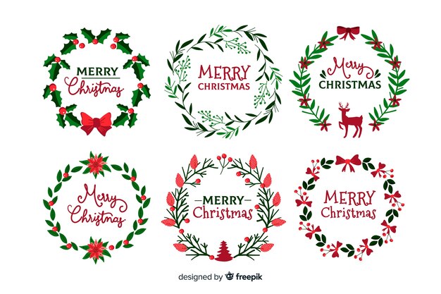 Colección de etiquetas navideñas dibujadas a mano