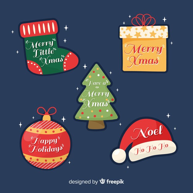 Colección etiquetas navideñas dibujadas a mano