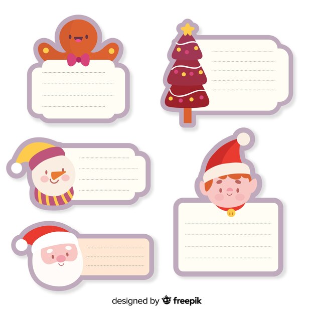 Colección de etiquetas navideñas dibujadas a mano