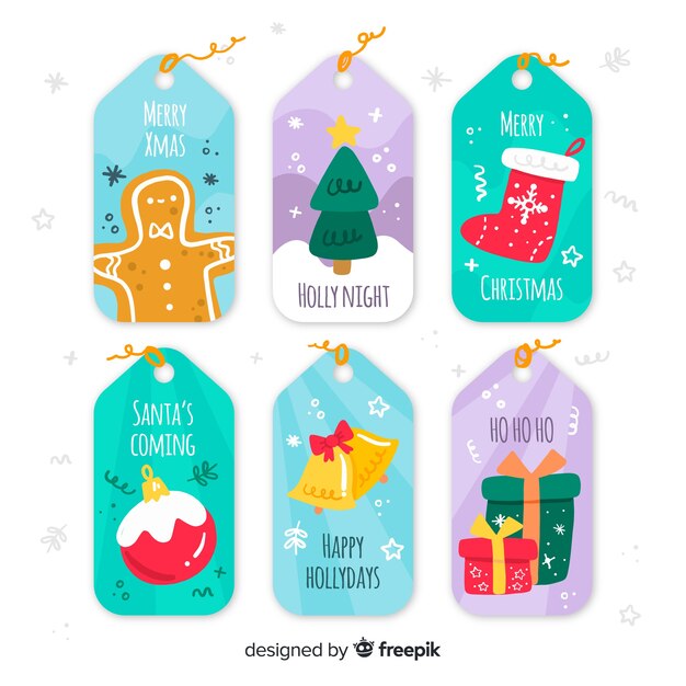 Colección de etiquetas navideñas dibujadas a mano