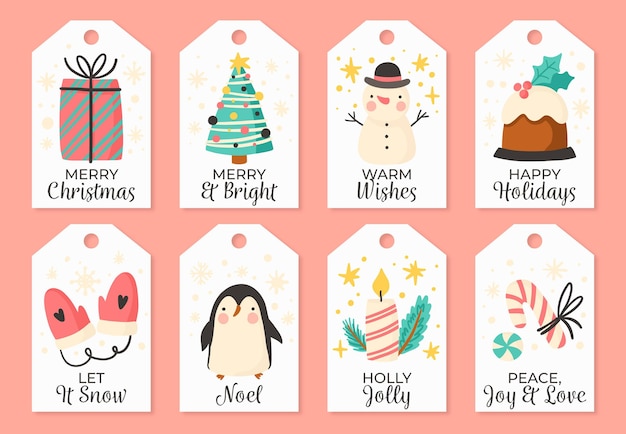 Colección etiquetas navideñas dibujadas a mano